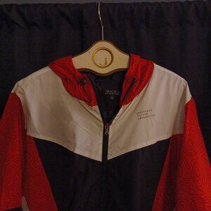 TRACK 23 Colorblock Hooded Windbreaker Jacket Black, Red, White Size L